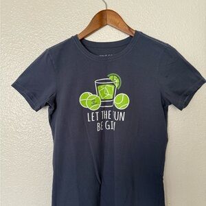 Life Is Good Navy Blue Tank Top with Lime Green Graphic Women’s Size S